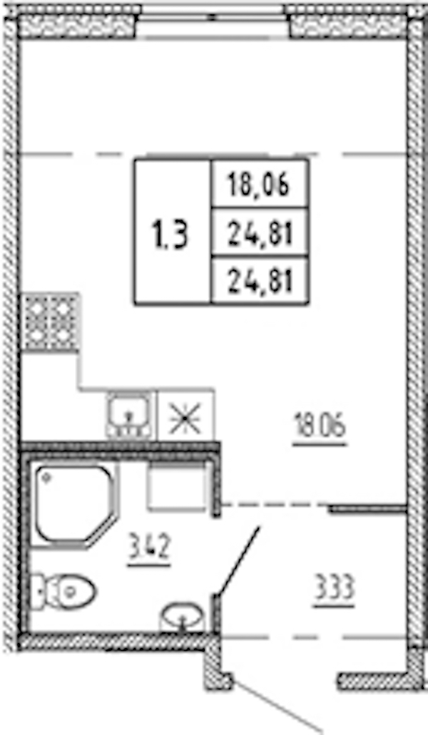 Квартира студия 24.81 м², 3/22 эт., ЖК «Новые горизонты 2»